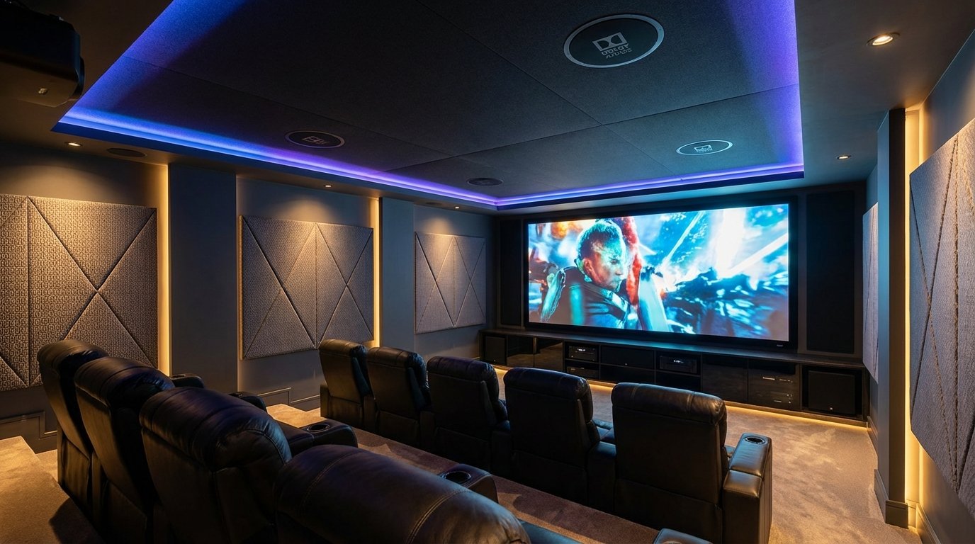 Modernes Dolby Atmos Heimkino mit Deckenlautsprechern